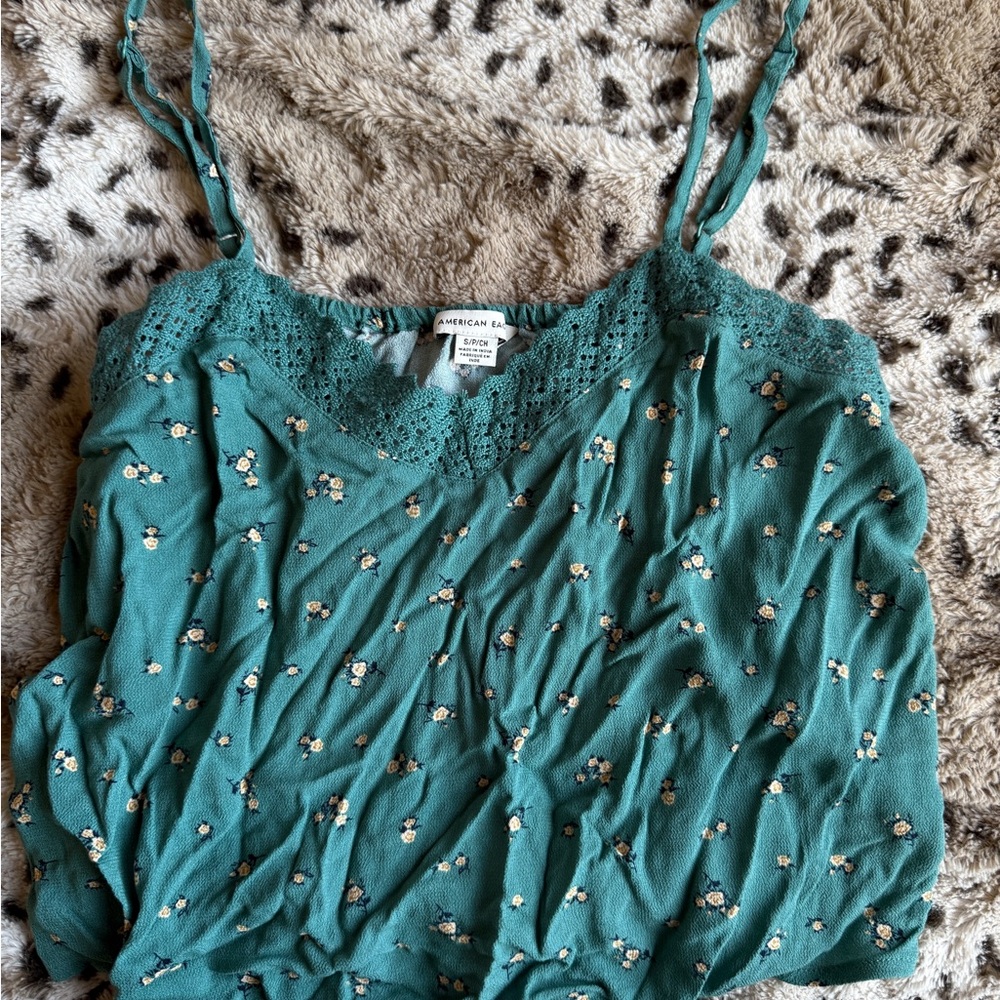 American Eagle Teal Floral Lace Lined Camisole